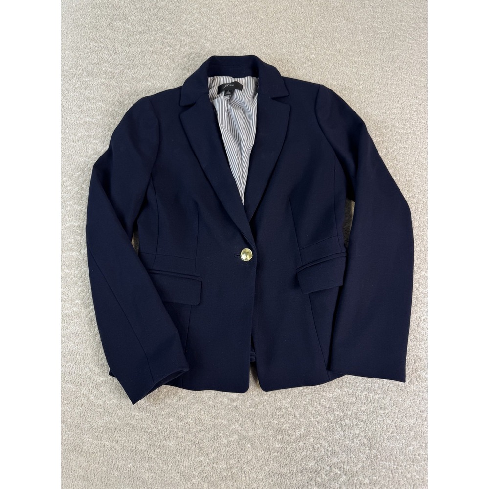 J Crew Blazer Womens 0 Navy Blue Tailoredā Pleated Back Lined Office Jacket